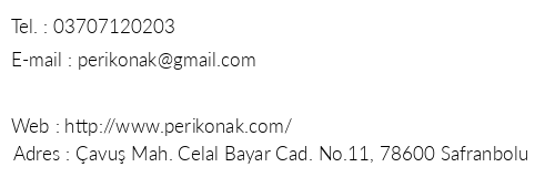 Peri Konak Safranbolu telefon numaralar, faks, e-mail, posta adresi ve iletiim bilgileri